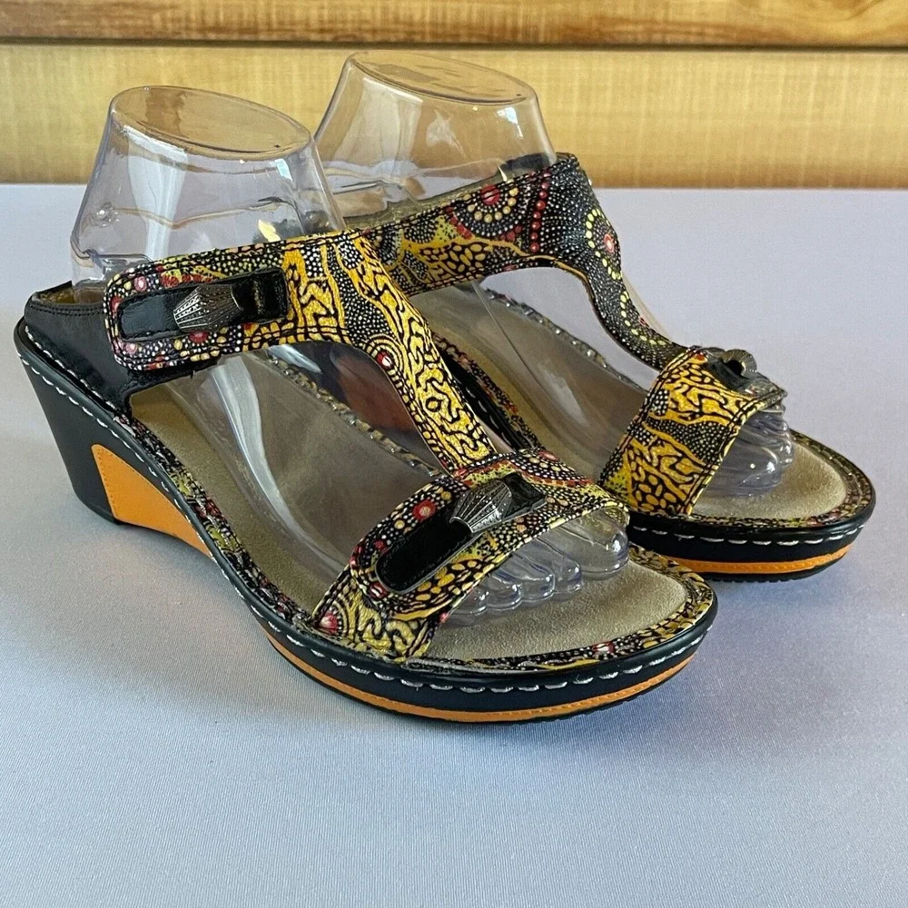 Alegria Lara Kenya Womens 38 / 8-8.5 Leather Adjustable Comfort‎ Wedge Sandals